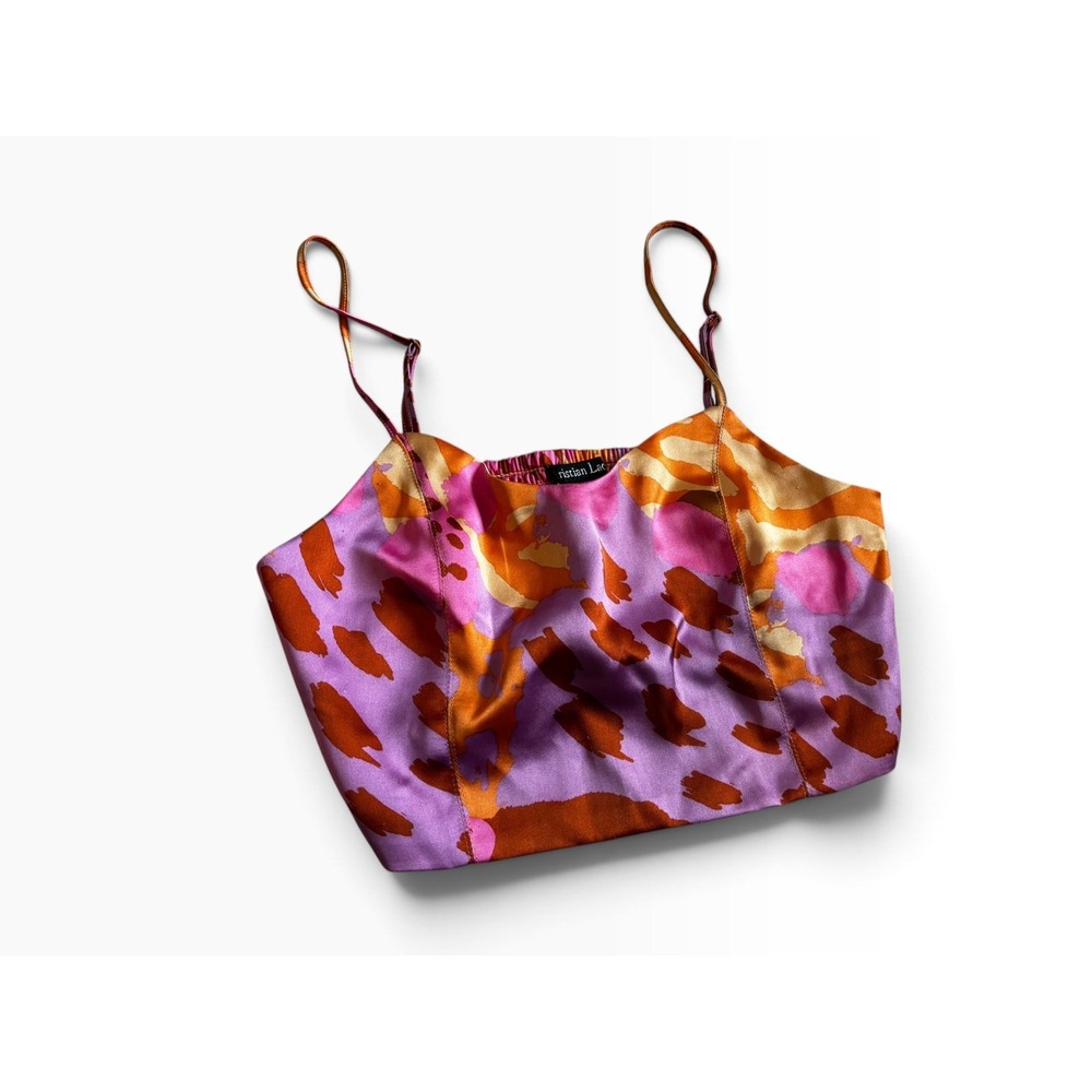 Christian Lacroix Camisole Top Size S Pink Orange Abstract Satin Cropped Cami